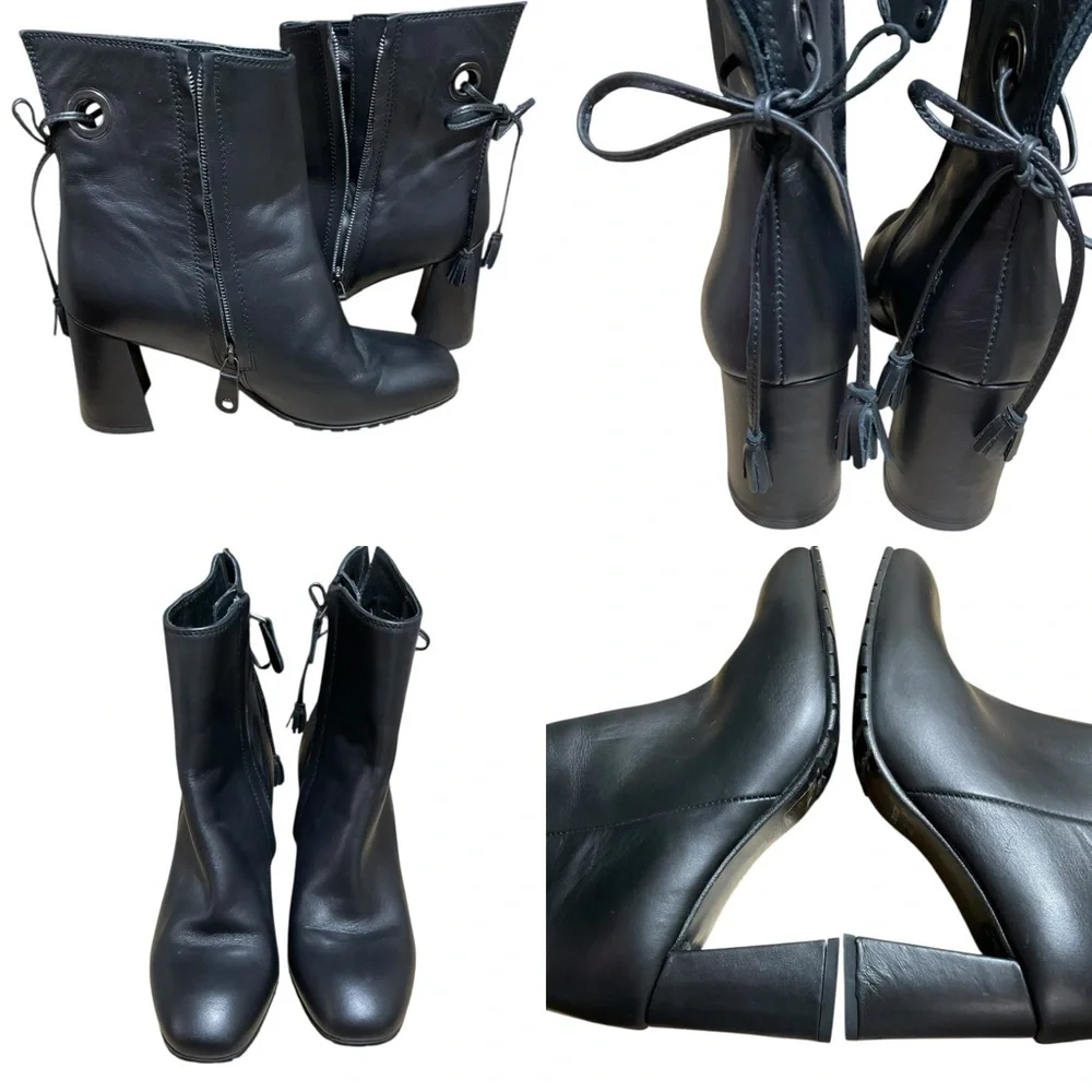 Elena Lachi Ankle Tie Back Ankle boot in Hombre‎ Black Leather. Made In Italy 39